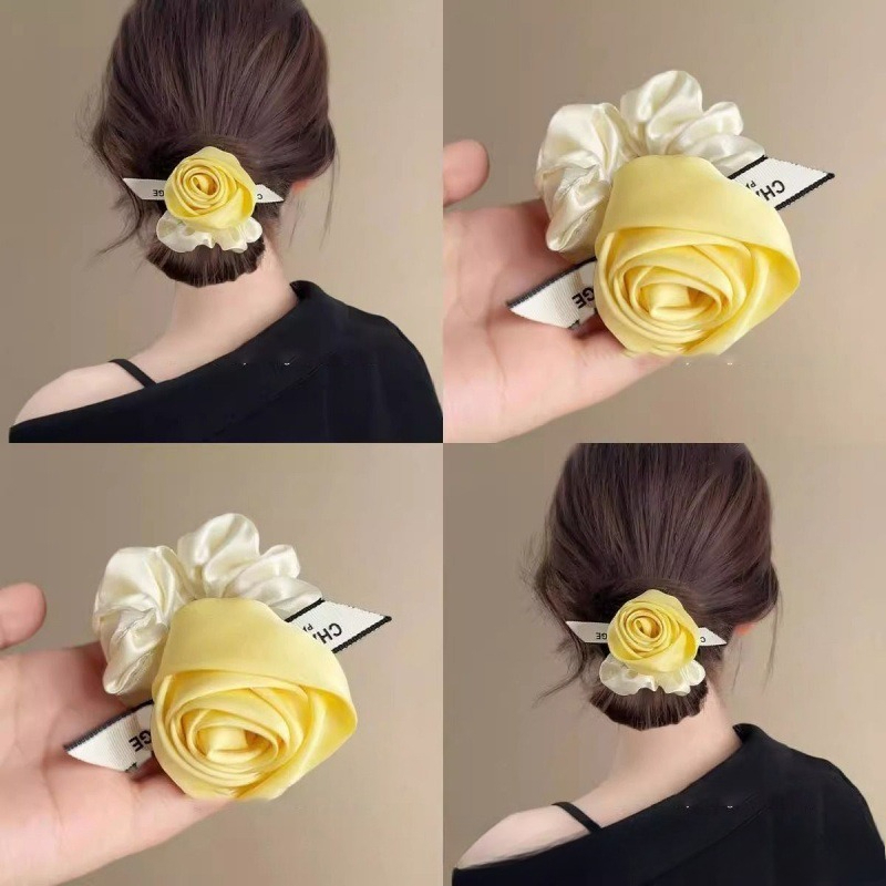 Ribbon Wired Satin - Атласная резинка для волос с цветком-розой